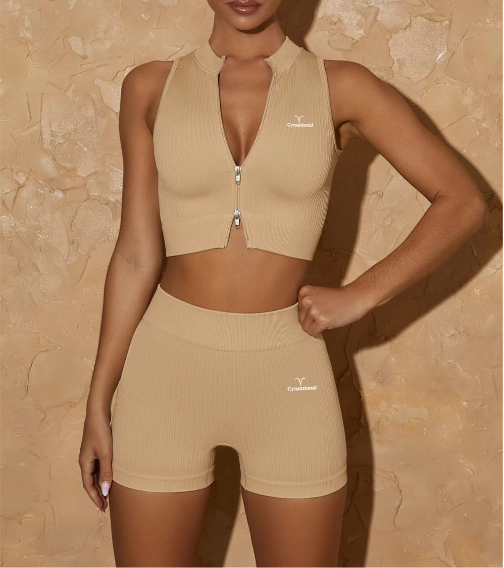 Cream 2 piece jogger short set