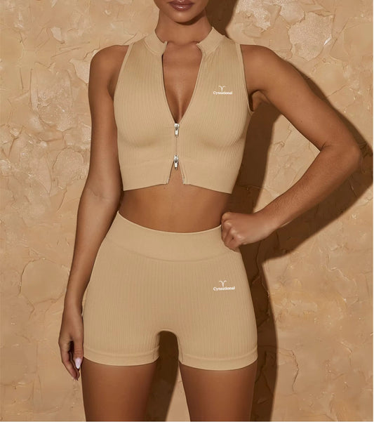 Cream 2 piece jogger short set