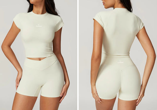 Cream 2 piece scrunch short set